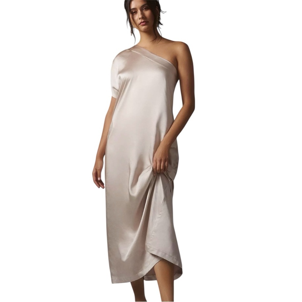 Porridge for Anthropologie Satin One Shoulder Dress In Cream
